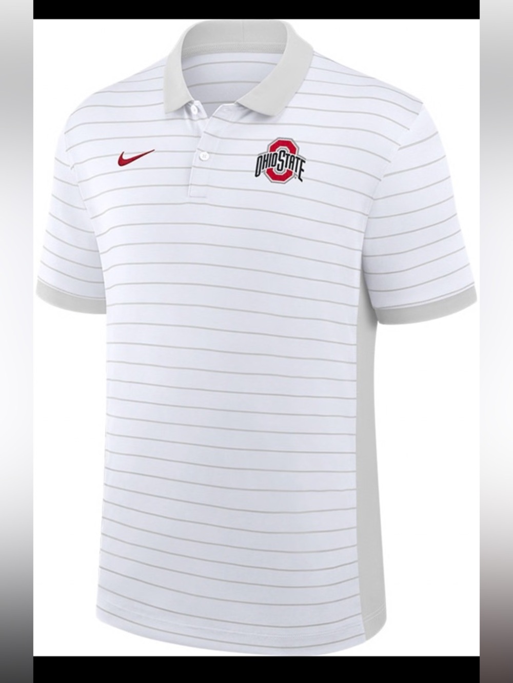 Men’s NWOT Nike White and Gray Ohio State Striped Polo